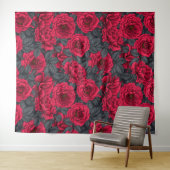 Rote Rosen mit grauen Blätter auf schwarz Wandteppich (Beispiel (Horizontal))
