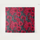 Rote Rosen mit grauen Blätter auf schwarz Wandteppich (Vorderseite (Horizontal))