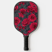 Rote Rosen mit grauen Blätter Pickleball Schläger (Vorderseite)
