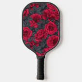 Rote Rosen mit grauen Blätter Pickleball Schläger (Rückseite)
