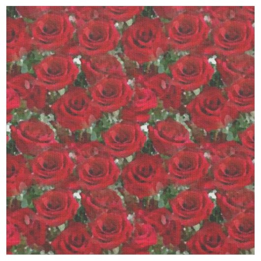 Rote Rosen mit Grünpflanzen Hübsch Stoff (Nahaufnahme)