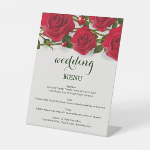 Rote Rosen mit Herz-Hochzeitsmenü Sockelschild