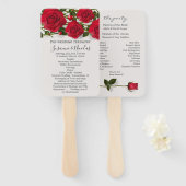 Rote Rosen mit Herz Hochzeitsprogramm Fächer (Vorne und Hinten)