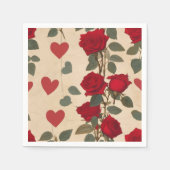 Rote Rosen mit Herz-Muster Romantische Serviette (Vorderseite)