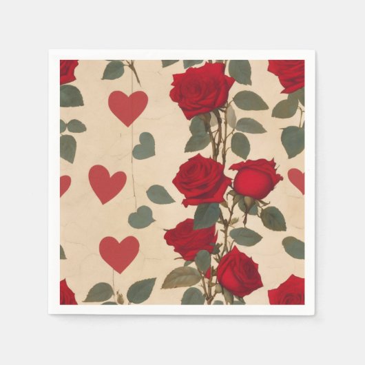 Rote Rosen mit Herz-Muster Romantische Serviette (Vorderseite)
