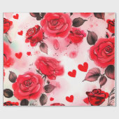 Rote Rosen mit Herz Valentine Romantische Flora Geschenkpapier (Flach)