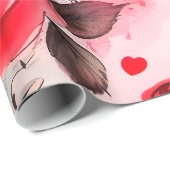 Rote Rosen mit Herz Valentine Romantische Flora Geschenkpapier (Rolleneckpunkt)