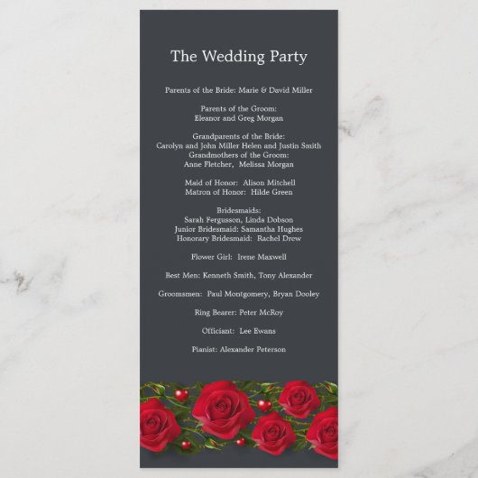 Rote Rosen mit Herzen auf dem Programm für graue H (Rückseite)