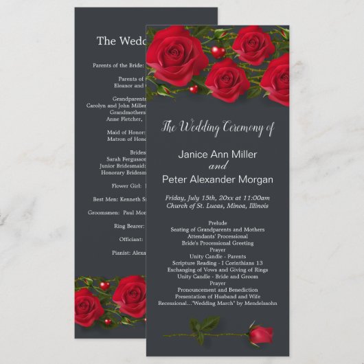 Rote Rosen mit Herzen auf dem Programm für graue H (Vorne/Hinten)