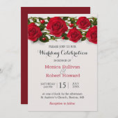 Rote Rosen mit Herzen Einladung Hochzeit (Vorne/Hinten)