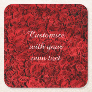 Rote Rosen mit individuellem Text Rechteckiger Pappuntersetzer