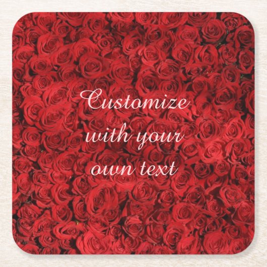 Rote Rosen mit individuellem Text Rechteckiger Pappuntersetzer (Vorderseite)