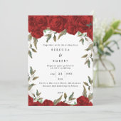 rote Rosen mit moderner Hochzeitseinladung Einladung (Stehend Vorderseite)