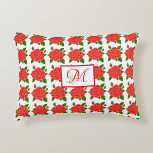 Rote Rosen mit Monogram Akzent Pillow Buds Dekokissen