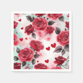 Rote Rosen mit Rotem Herzen Romantische Serviette (Vorderseite)