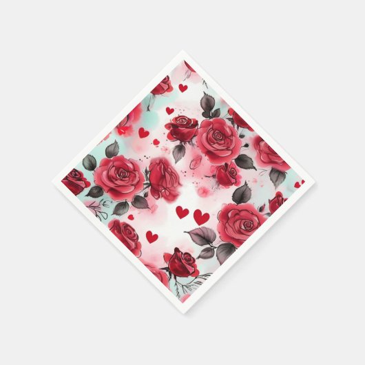 Rote Rosen mit Rotem Herzen Romantische Serviette (Ecke)