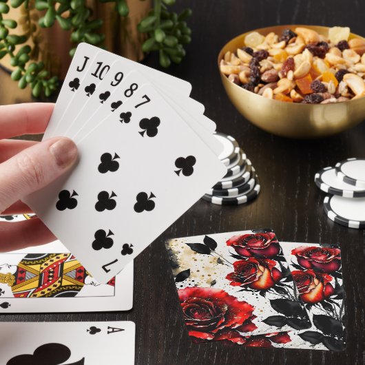 Rote Rosen mit schwarzem Stiel Spielkarten (In Situ)