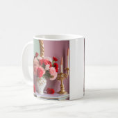 Rote Rosen mit Spiegel, Romantik Kaffeetasse (Vorderseite Links)