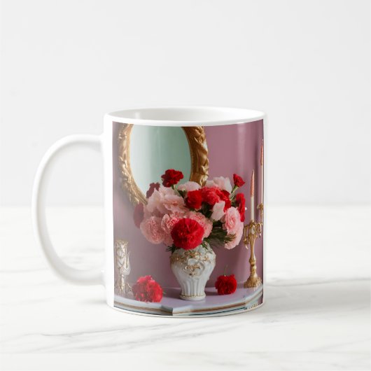 Rote Rosen mit Spiegel, Romantik Kaffeetasse (Links)