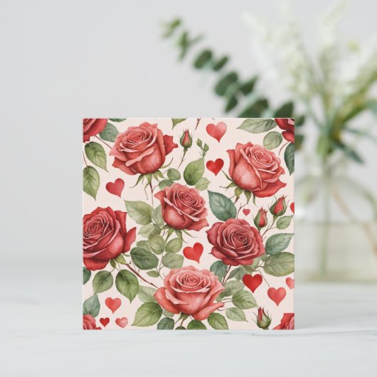 Rote Rosen mit Valentinherzen Muster Romantische (Stehend Vorderseite)