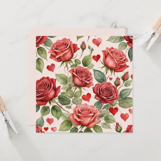 Rote Rosen mit Valentinherzen Muster Romantische (Vorderseite/Rückseite Beispiel)