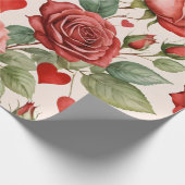 Rote Rosen mit Valentinherzen Muster Romantische Geschenkpapier (Ecke)