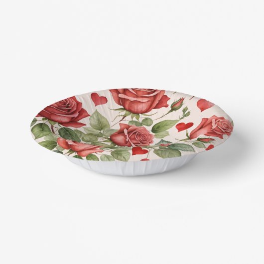 Rote Rosen mit Valentinherzen Muster Romantische Pappteller (Gewinkelt)