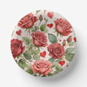 Rote Rosen mit Valentinherzen Muster Romantische Pappteller (Vorderseite)