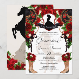 Rote Rosen mit Wappen Charro Western Einladung