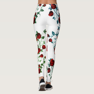 Rote Rosen mit weißem, blumenüberzogenen Vektor- Leggings