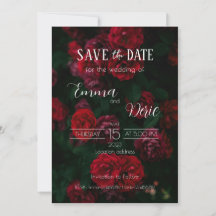 Rote Rosen mit weißen Texten Save the Date