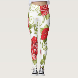 Rote Rosen mit wirbelnden Tendrils. Leggings