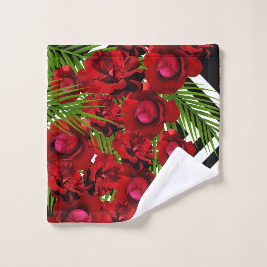 Rote Rosen modern Badhandtuch Set (Waschlappen)