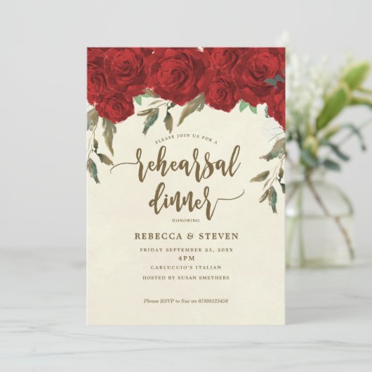 rote Rosen Moderne Probe Einladung (Stehend Vorderseite)