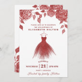 Rote Rosen Modernes Glitzer Kleid 16 . Geburtstag Einladung (Vorne/Hinten)