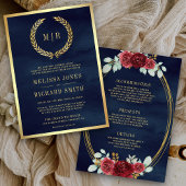 Rote Rosen Monogram All in One Navy Blue Wedding Einladung