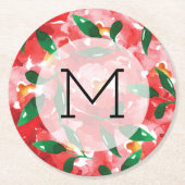 Rote Rosen Monogramm Runder Pappuntersetzer (Vorderseite)