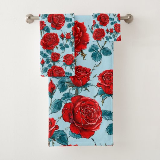 Rote Rosen Muster Badhandtuch Set (Insitu)