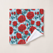 Rote Rosen Muster Badhandtuch Set (Waschlappen)