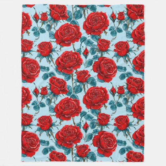 Rote Rosen Muster Fleecedecke (Vorderseite)