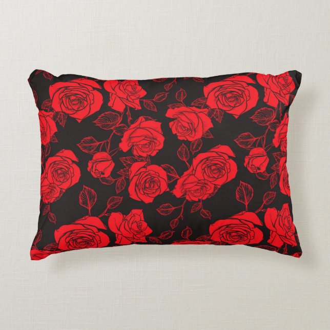 "Rote Rosen" Muster für Blumenmuster Akzent Pillow Dekokissen (Vorderseite)