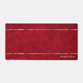 Rote Rosen-Muster Goldakzent Schreibtischunterlage (Vorderseite)