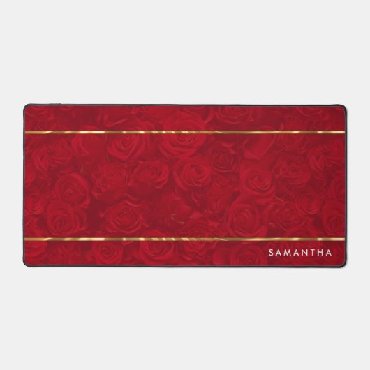 Rote Rosen-Muster Goldakzent Schreibtischunterlage (Vorderseite)