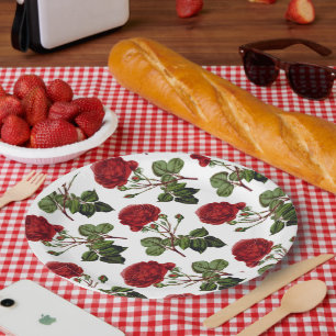 Rote Rosen Muster Pappteller