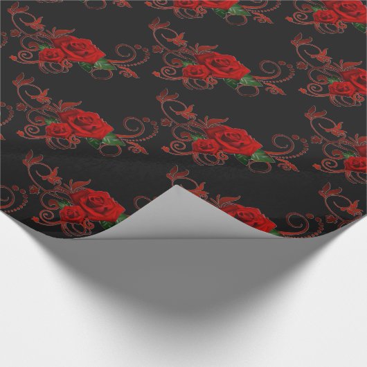 Rote Rosen Muster rot und schwarz Umrandungspapier Geschenkpapier (Ecke)