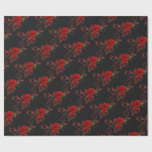 Rote Rosen Muster rot und schwarz Umrandungspapier Geschenkpapier (Flach)