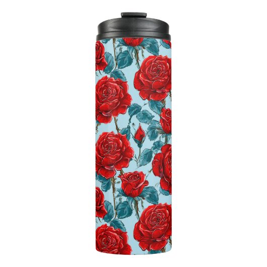 Rote Rosen Muster Thermosbecher (Vorderseite)