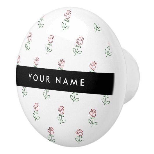 Rote Rosen, Muster von Rose, Ihr Name Keramikknauf (Rechts)