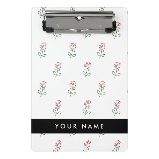 Rote Rosen, Muster von Rose, Ihr Name Mini Klemmbrett (Vorderseite)