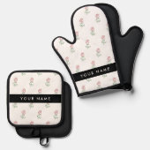 Rote Rosen, Muster von Rose, Ihr Name Ofenhandschuh & Topflappen-Set (Vorderseite/Rückseite)